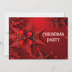 Red Ribbon Floral Holiday Christmas Party Invitati Invitation