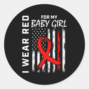 Red Ribbon For My Daughter Heart Disease Awareness Classic Round Sticker