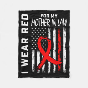 Red Ribbon For My Mother In Law Heart Disease Awar Fleece Blanket