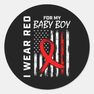 Red Ribbon For My Son Heart Disease Awareness Flag Classic Round Sticker