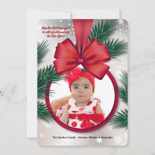 Red Ribbon Frame Photo Holiday Card
