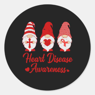 Red Ribbon Gnome Heart Disease Awareness Costume W Classic Round Sticker