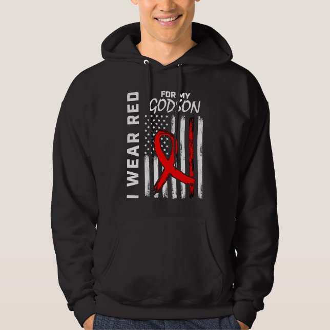 Red Ribbon Godson Heart Disease Awareness American Hoodie (Front)