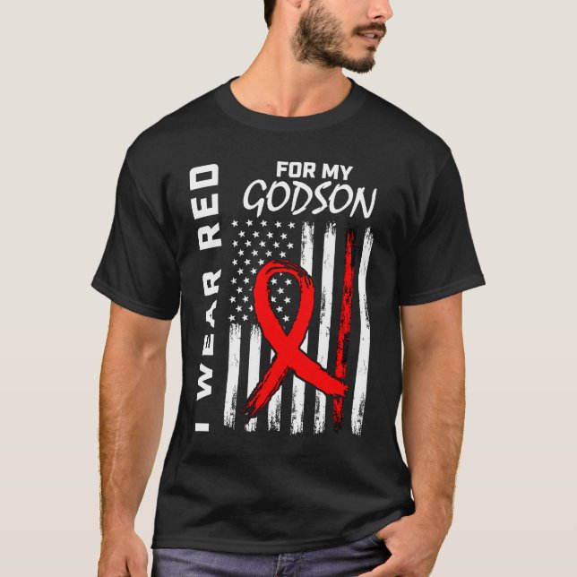 Red Ribbon Godson Heart Disease Awareness American T-Shirt (Front)