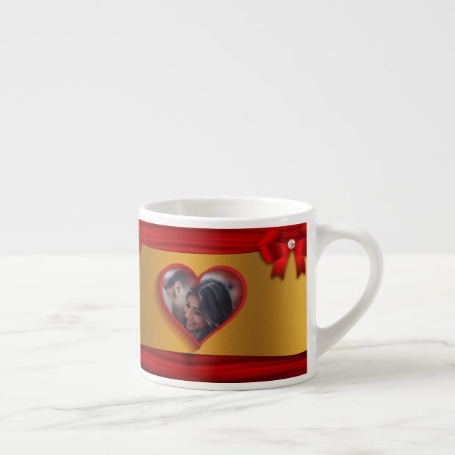 Red Ribbon Gold Hearts Photo Valentines Day Espres Espresso Cup (Right)