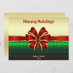 Red Ribbon Gold Holiday Christmas Card