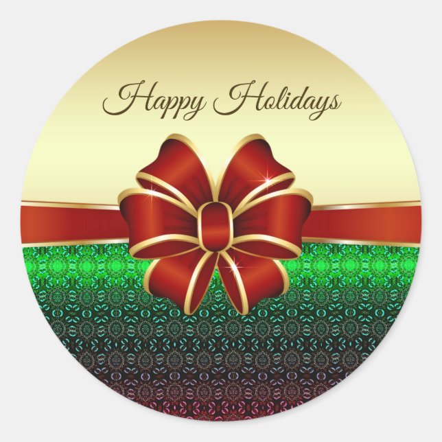  Red Ribbon Gold Holiday Sticker (Front)