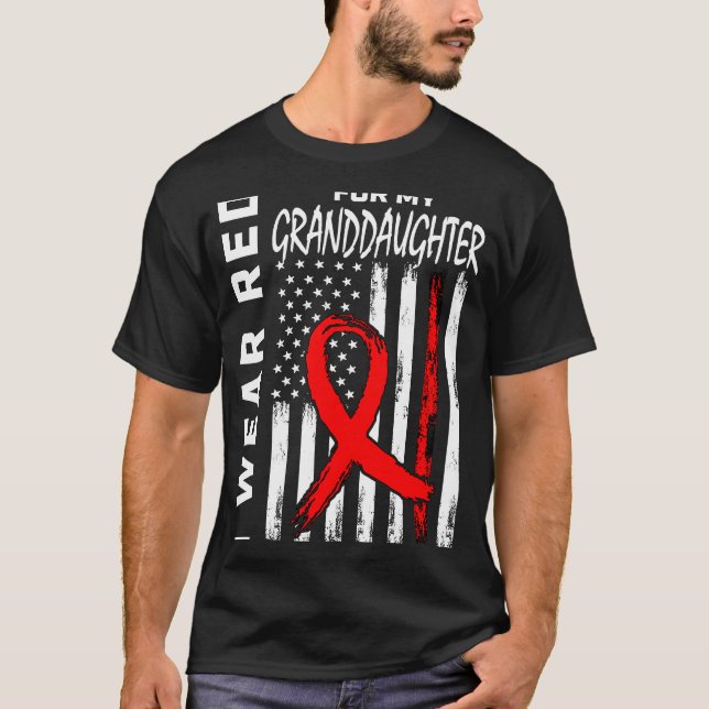 Red Ribbon Granddaughter Heart Disease Awareness U T-Shirt (Front)