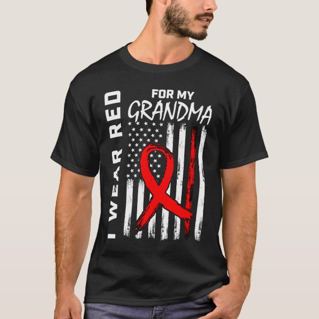 Red Ribbon Grandma Heart Disease Awareness America T-Shirt (Front)