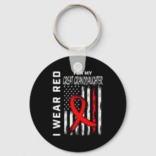Red Ribbon Great Granddaughter Heart Disease Aware Key Ring