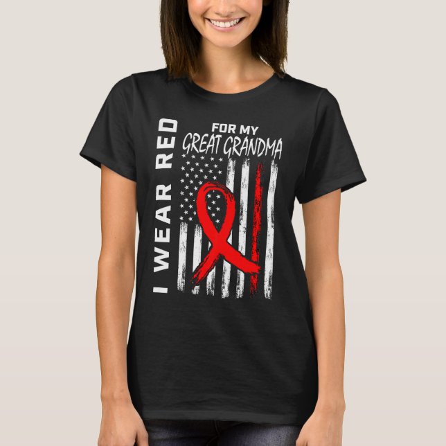 Red Ribbon Great Grandma Heart Disease Awareness U T-Shirt (Front)