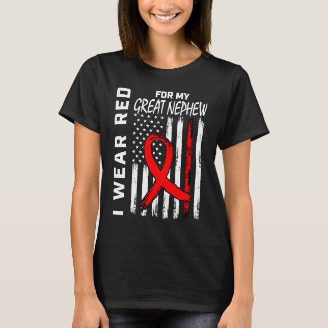 Red Ribbon Great Nephew Heart Disease Awareness US T-Shirt (Front)