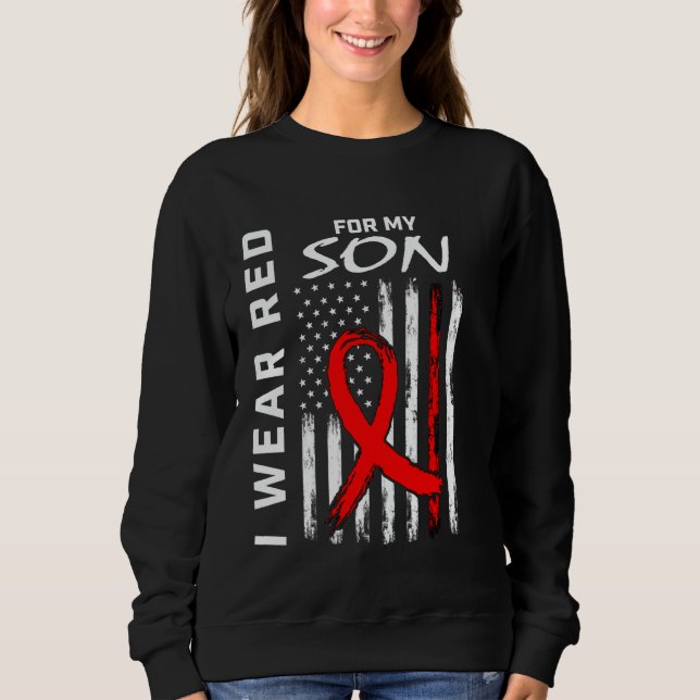 Red Ribbon Heart Disease Awareness American Flag G Sweatshirt (Front)