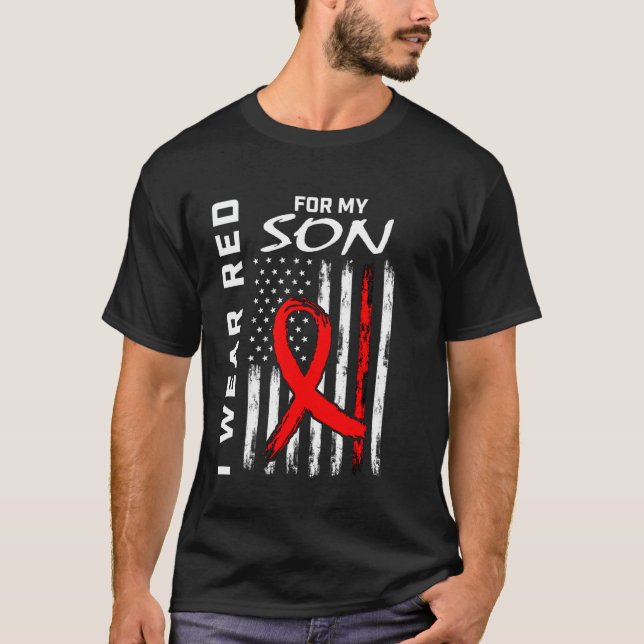 Red Ribbon Heart Disease Awareness American Flag G T-Shirt (Front)