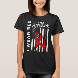 Red Ribbon Heart Disease Survivor American Flag Fa T-Shirt
