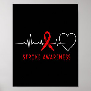 Red Ribbon Heart Ecg Medical Stroke Awareness Poster