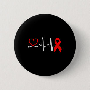 Red Ribbon Heartbeat Design For Heart Disease Awar 6 Cm Round Badge