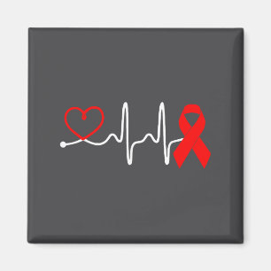 Red Ribbon Heartbeat Design For Heart Disease Awar Magnet