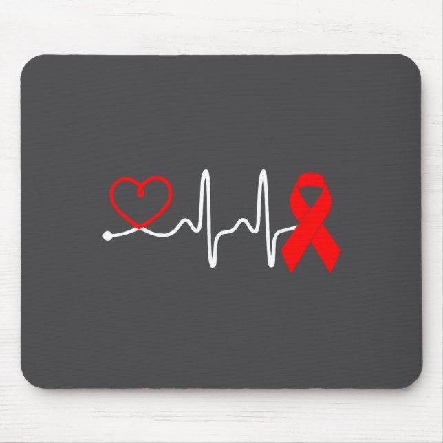 Red Ribbon Heartbeat Design For Heart Disease Awar Mouse Pad (Front)