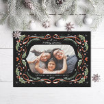 Red Ribbon Hearts Holly and Pine Photo Holiday Card<br><div class="desc">Original illustrated frame made of ribbon,  pine and holly leaves.</div>