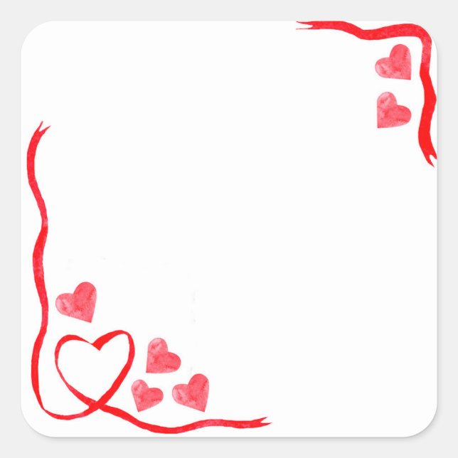 red ribbon hearts love square sticker (Front)