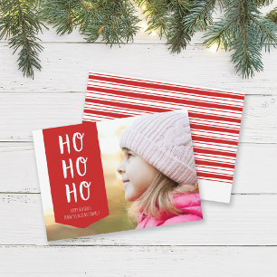 Red Ribbon Ho Ho Ho Happy Holidays Photo Holiday Card