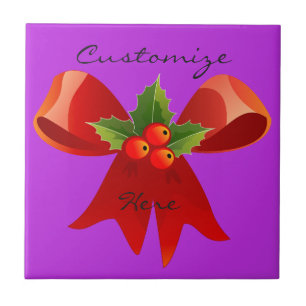 Red Ribbon Holly  Thunder_Cove Ceramic Tile