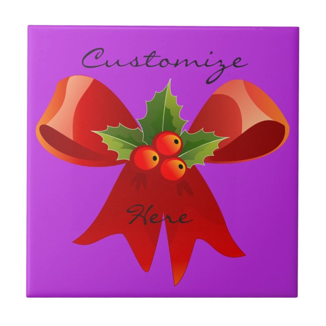 Red Ribbon Holly  Thunder_Cove Ceramic Tile (Front)
