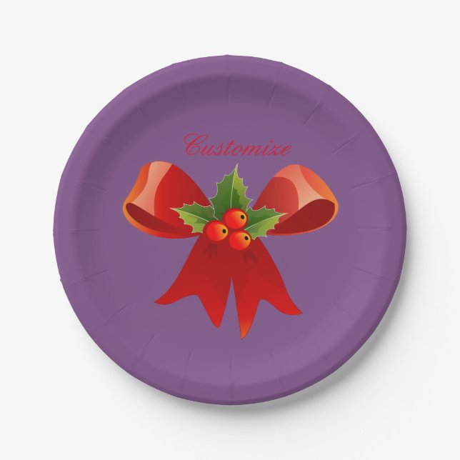 Red Ribbon Holly  Thunder_Cove Paper Plate (Front)