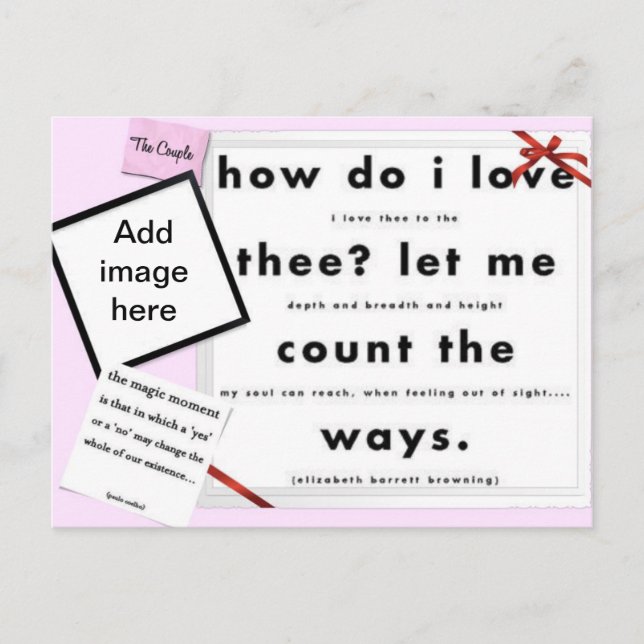 Red Ribbon  How Do I Love Thee Postcard (Front)