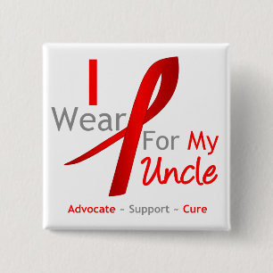 Red Ribbon I Wear Red For My Uncle 15 Cm Square Badge