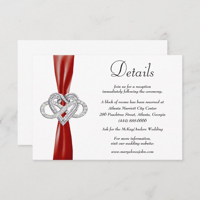 Red Ribbon Infinity Heart Wedding Details Enclosure Card (Front/Back)