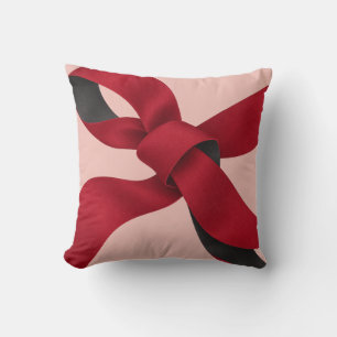 Red Ribbon Knot Blush Pink Cushion