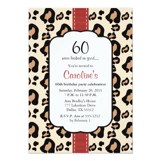 Red Ribbon Leopard Print 60th Birthday Invitations