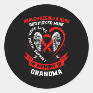 Red Ribbon Loss Of Grandma Heart Disease Awareness Classic Round Sticker