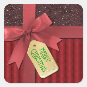 Red Ribbon Merry Christmas Gift Stickers