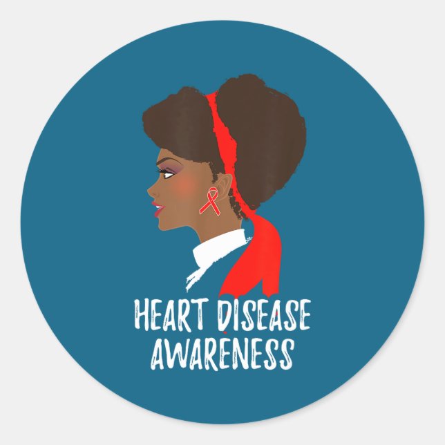 Red Ribbon Month _ National Heart Disease Awarenes Classic Round Sticker (Front)