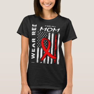 Red Ribbon Mum Heart Disease Awareness American Fl T-Shirt