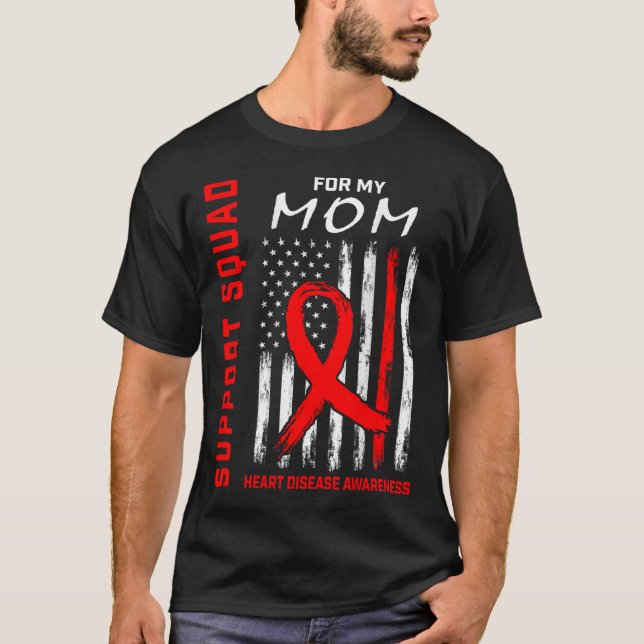 Red Ribbon Mum Heart Disease Awareness Flag Graphi T-Shirt (Front)