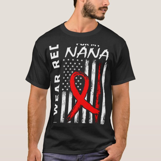 Red Ribbon Nana Heart Disease Awareness American F T-Shirt (Front)