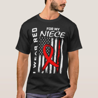 Red Ribbon Niece Heart Disease Awareness American T-Shirt