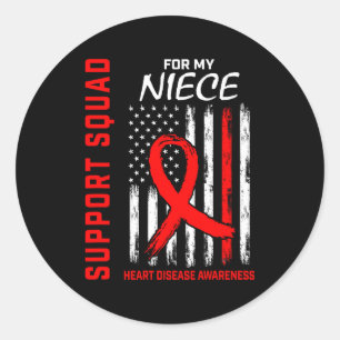 Red Ribbon Niece Heart Disease Awareness Flag Back Classic Round Sticker