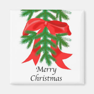 Red Ribbon on Pine Bough Magnet