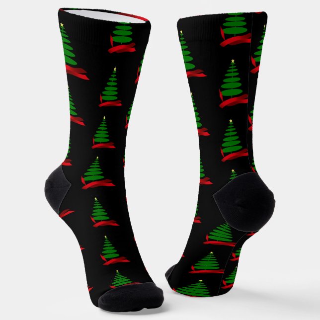 Red Ribbon on Tree Christmas Socks (Angled)