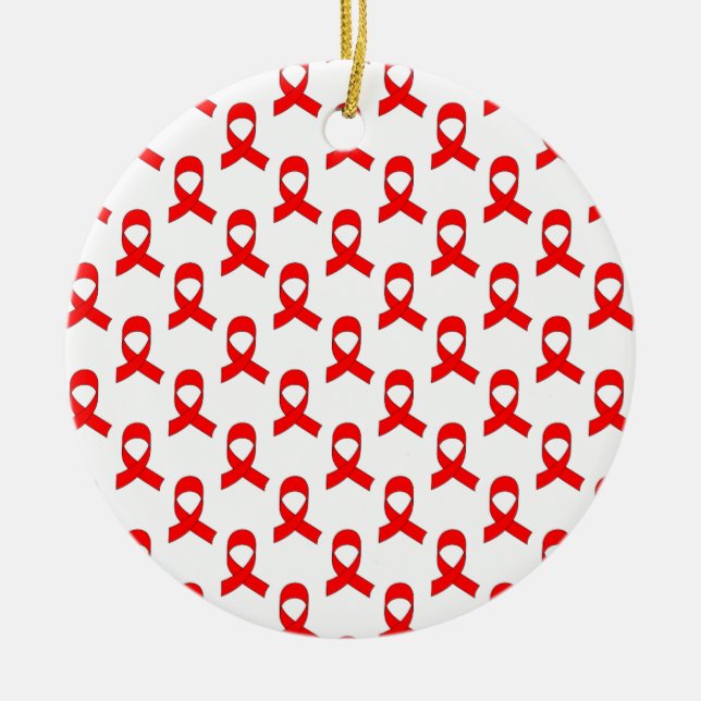 Red Ribbon Pattern Ceramic Tree Decoration (Front)
