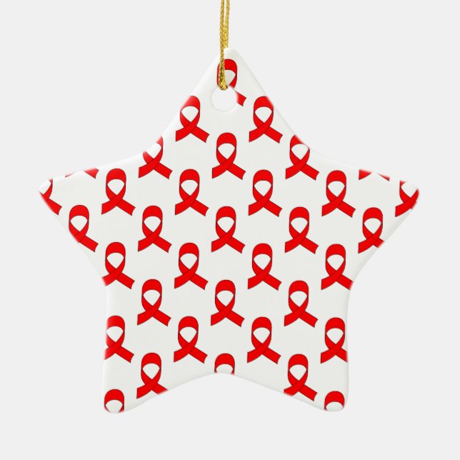 Red Ribbon Pattern Ceramic Tree Decoration (Front)