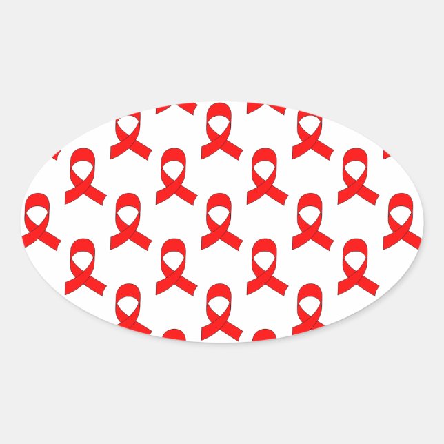 Red Ribbon Pattern Oval Sticker (Front)
