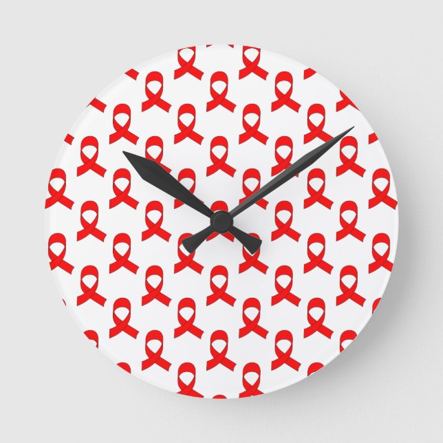 Red Ribbon Pattern Round Clock (Front)