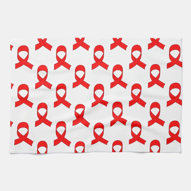 Red Ribbon Pattern Tea Towel (Horizontal)