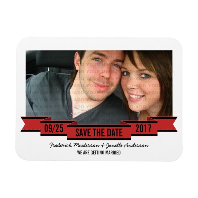 Red Ribbon Photo Save the Date Magnet (Horizontal)
